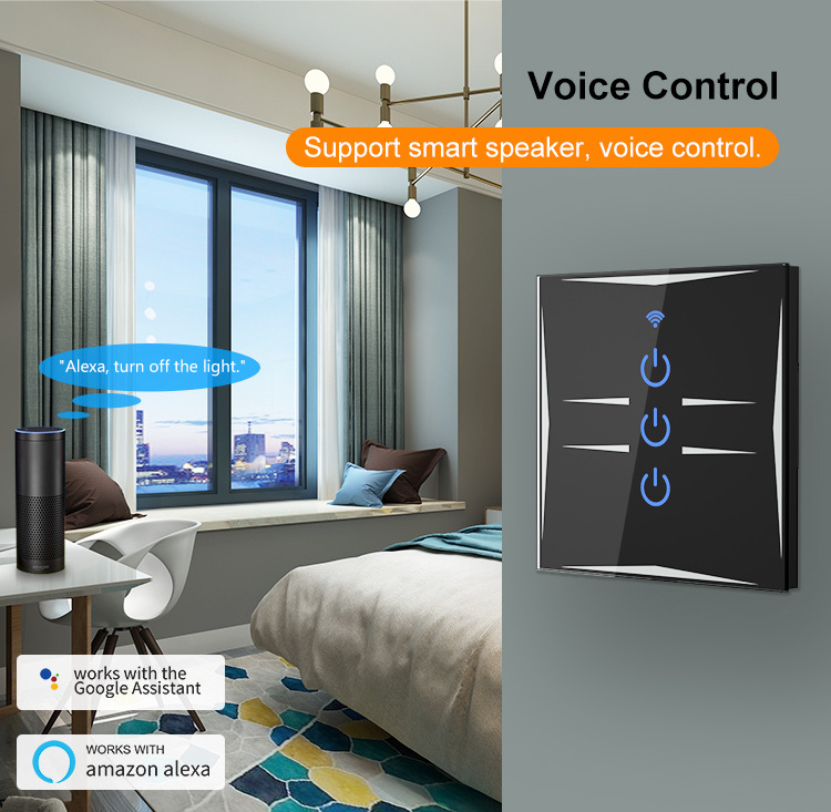 EU Smart home wifi controlled power switch WiFi Smart Wall Touch Light Switch Glass Panel Remote Control Smart Touch Switch