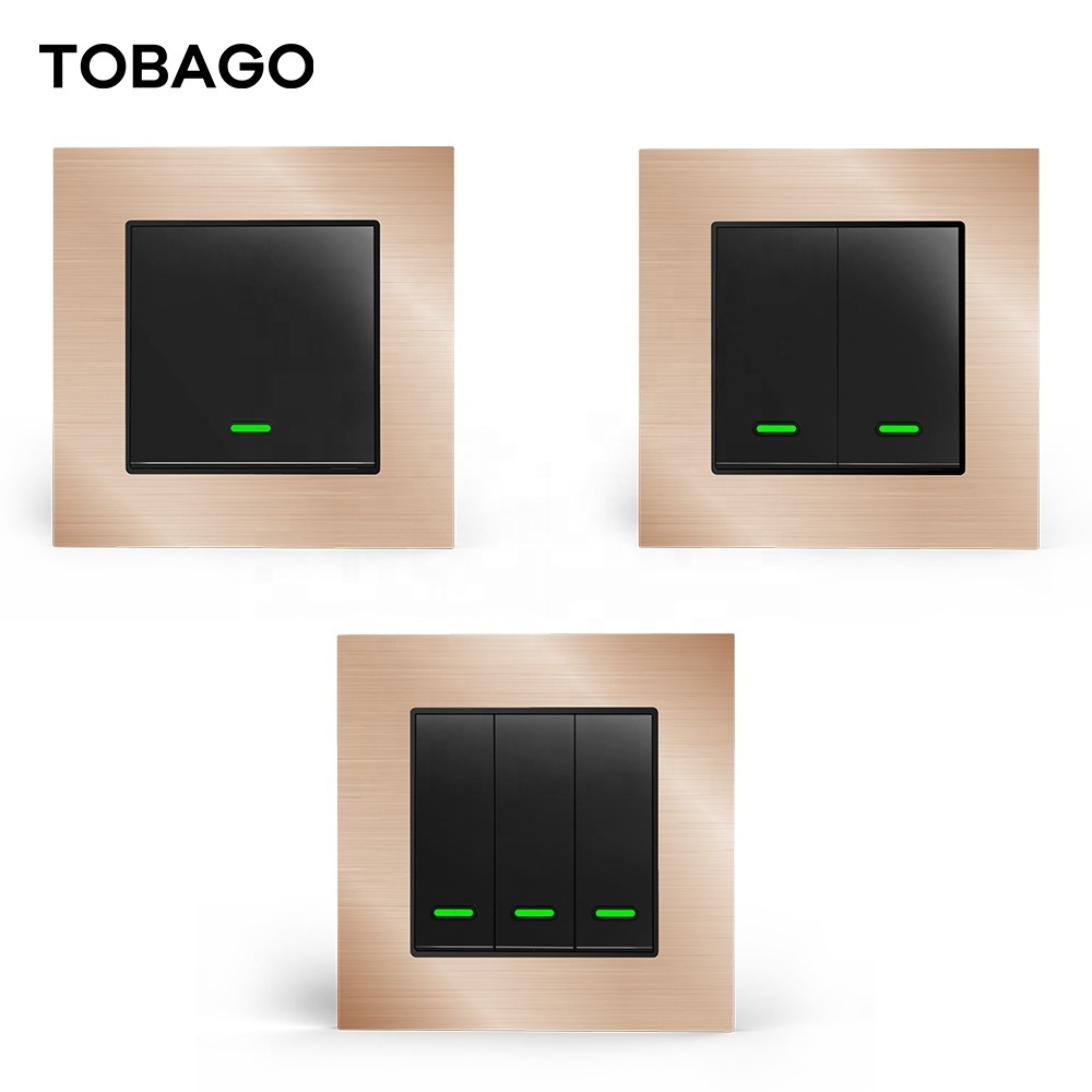 Gold silver black luxury 3 gang wifi smart push button switch no neutral smart switch tuya wifi/zigbee smart light switch