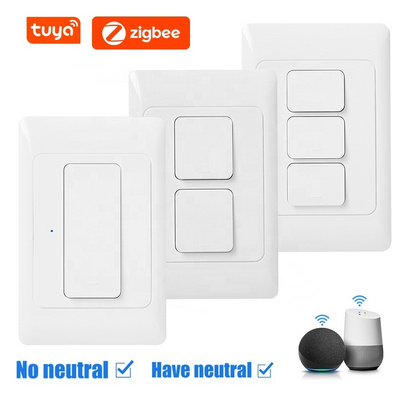 Milfra No Neutral No Capacitor Tuya Zigbee Push Button Switches Physical Smart US AU Light Wall non-neutral smart wire switch