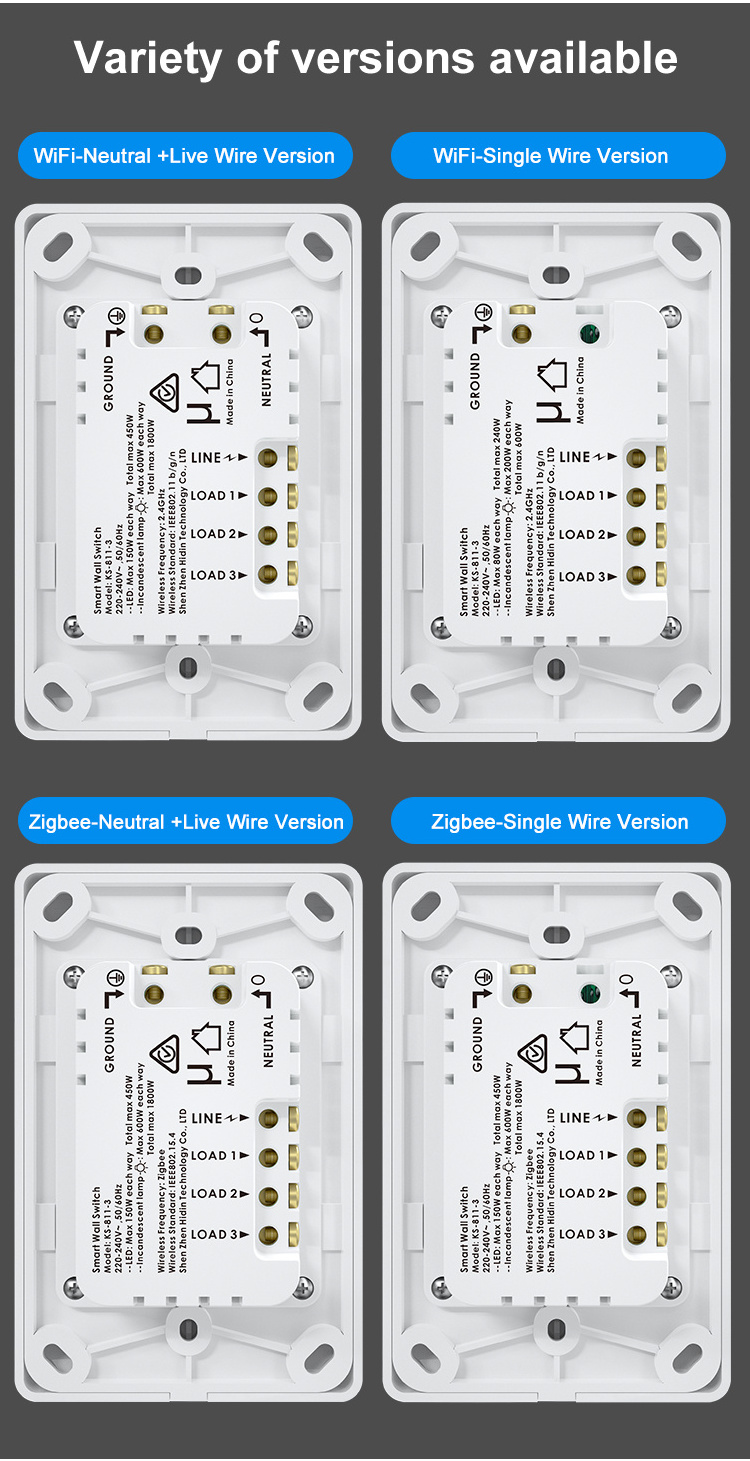 Milfra No Neutral No Capacitor Tuya Zigbee Push Button Switches Physical Smart US AU Light Wall non-neutral smart wire switch