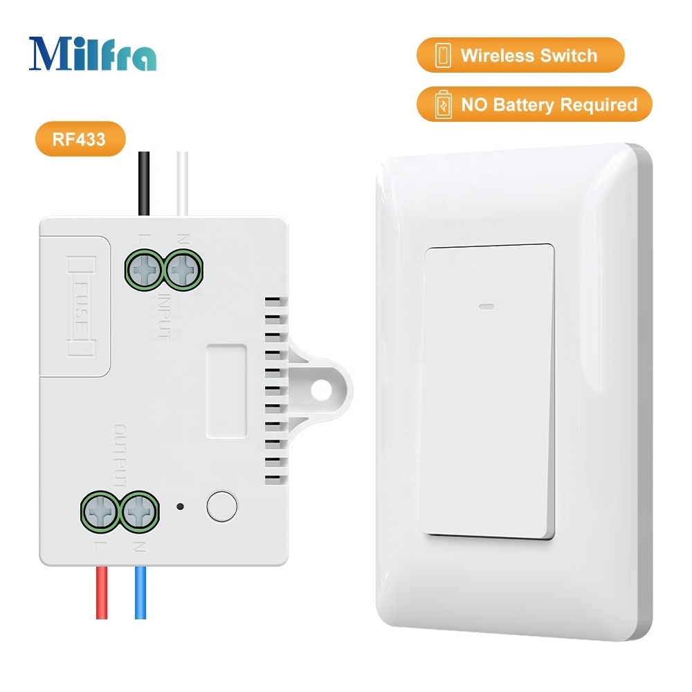 NO WIFI NO BATTERY  Self Powered by kinetic energy Wireless Light Switch Wireless Wall Switch and Receiver Kit