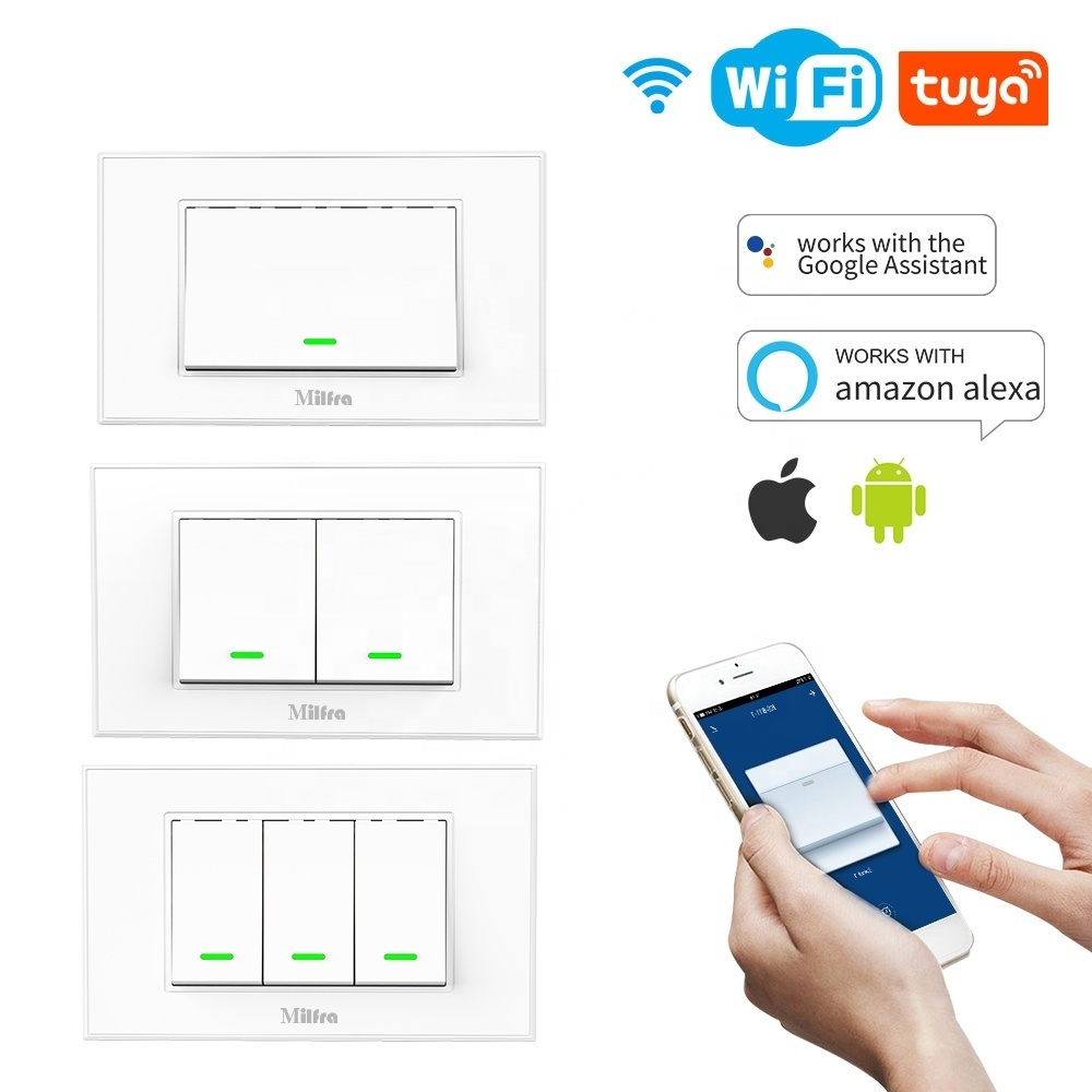 Milfra Smart Wifi Switch Neutral/No Neutral Wire optional Required Smart Light Switch Push Button Voice Control Wall Switch