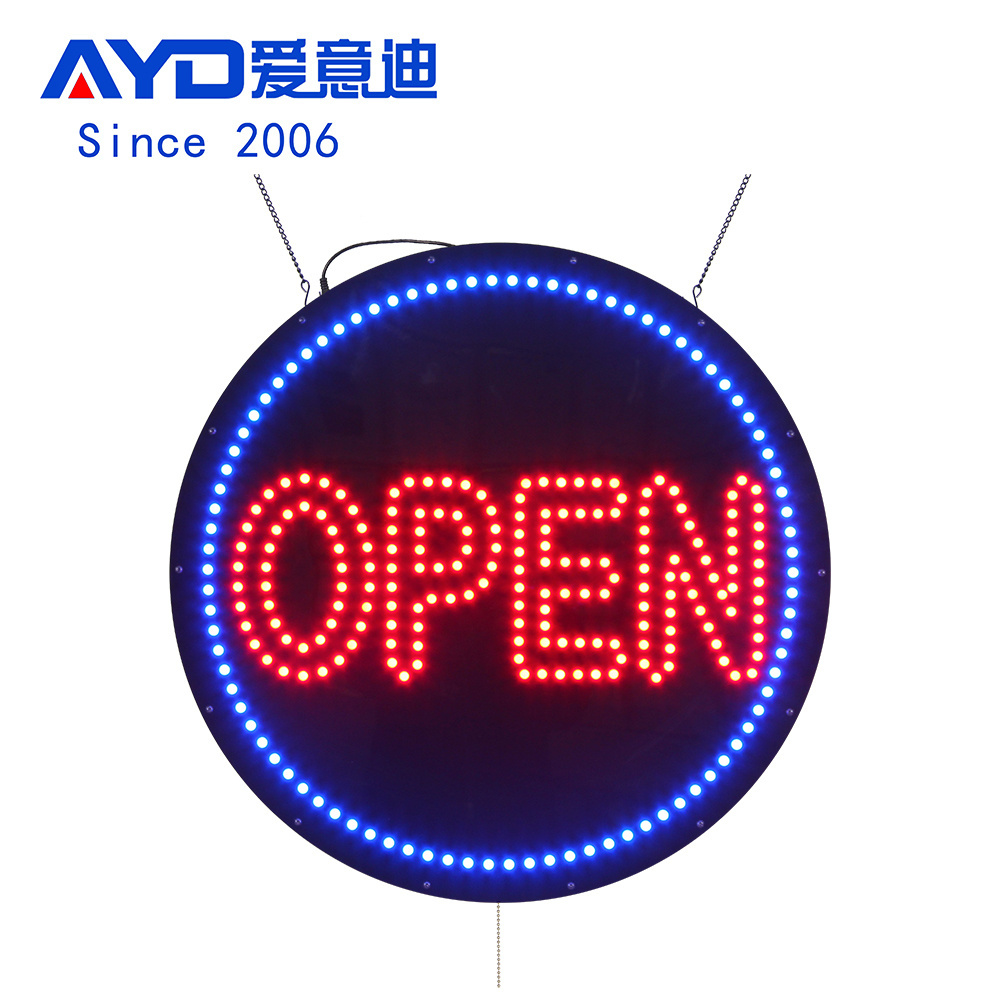 24*24 Inch Circular Shape Super Bright LED Open Sign, Led Business Shop Advertising Lighting Animated Open Sign