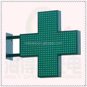 Pure Green Outdoor Iron Cabinet LED Pharmacy Cross Display LED Moving Message Sign