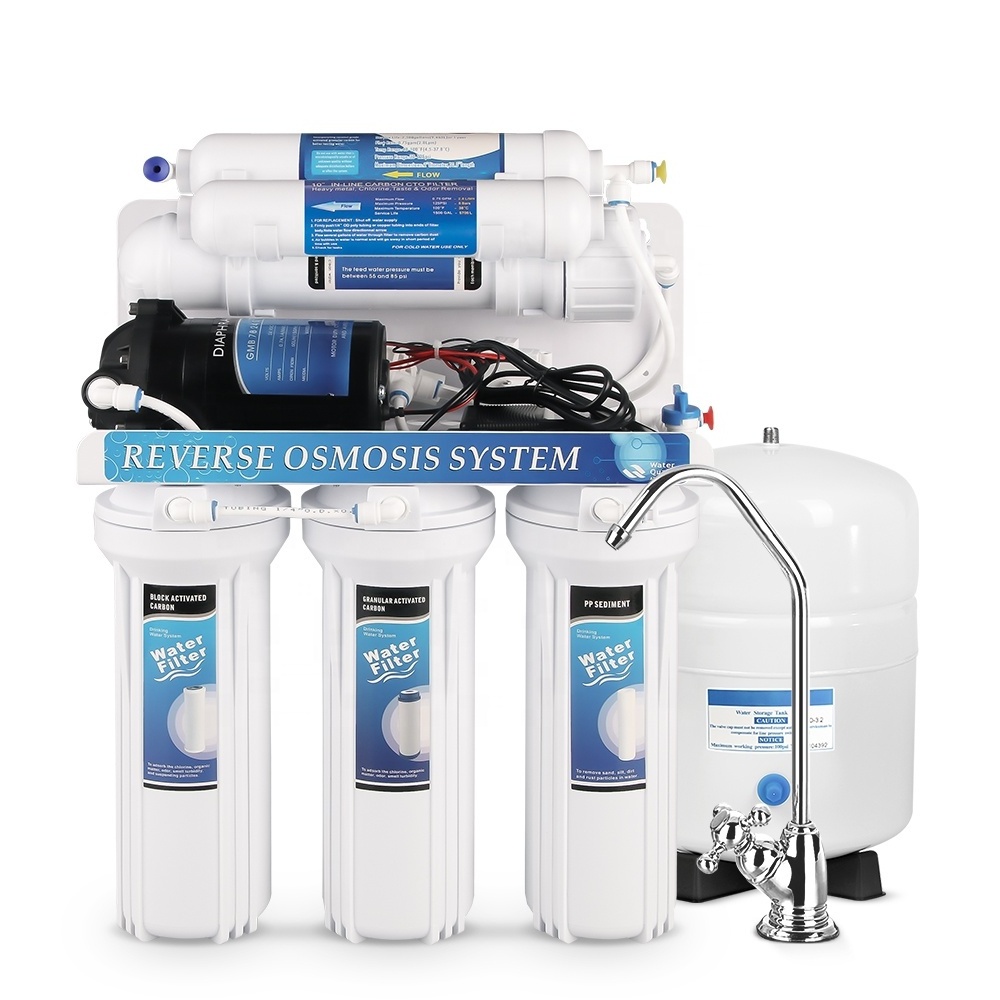 NSF Certified 50GPD/75GPD/100GPD 6 stage White Reverse Osmosis System with PH+ Alkaline Remineralization