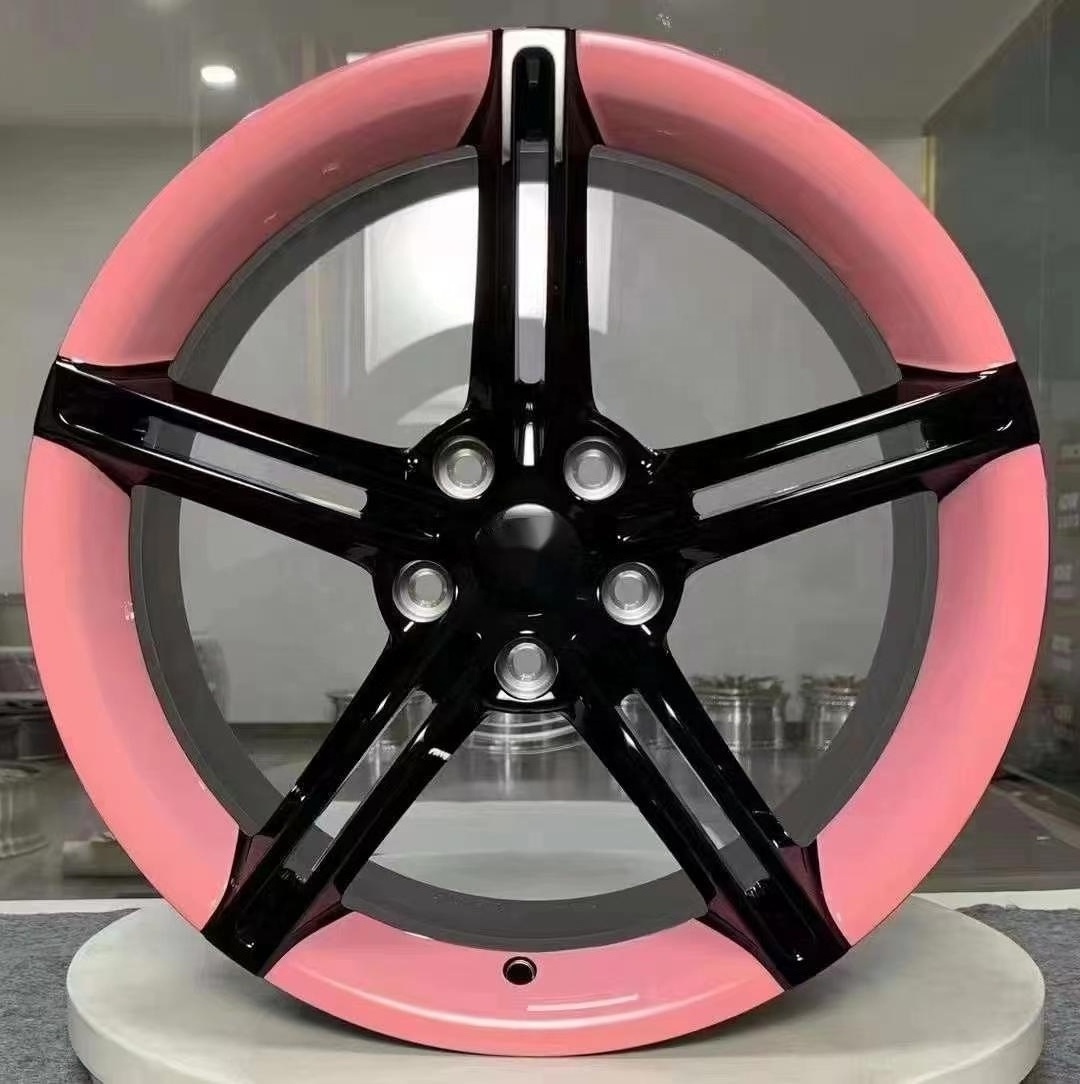 ZW Custom Forged Wheel 5X114.3 5X120 pcd 18 inch Gloss Black and Pink One-piece car rims for Porsche Paramera BMW Mercedes Benz