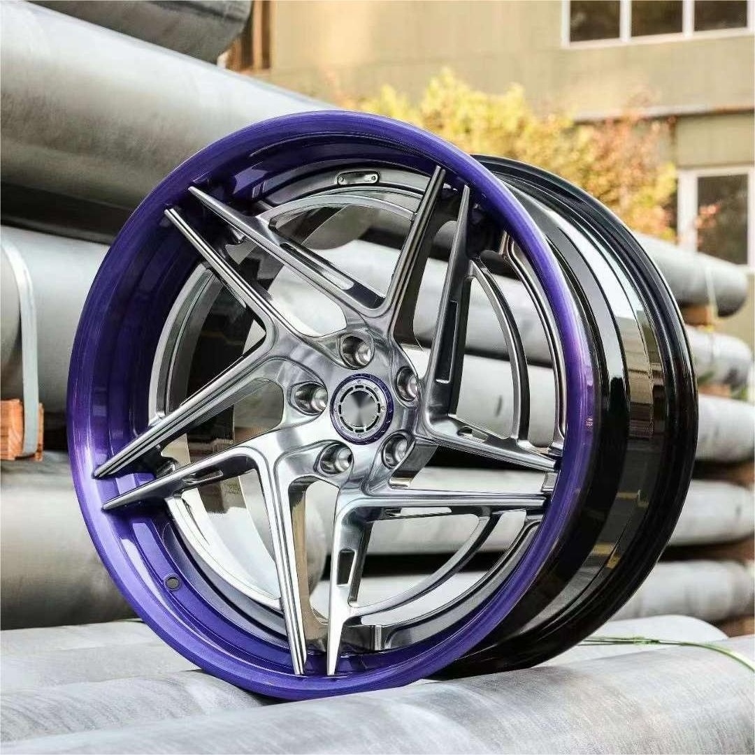 Hot Sale Custom Purple 5 Spoke 16-24 Inch 2 Piece Forged Passenger Car Wheel 5x108/112/114.3/120 Alloy Rim for Modification