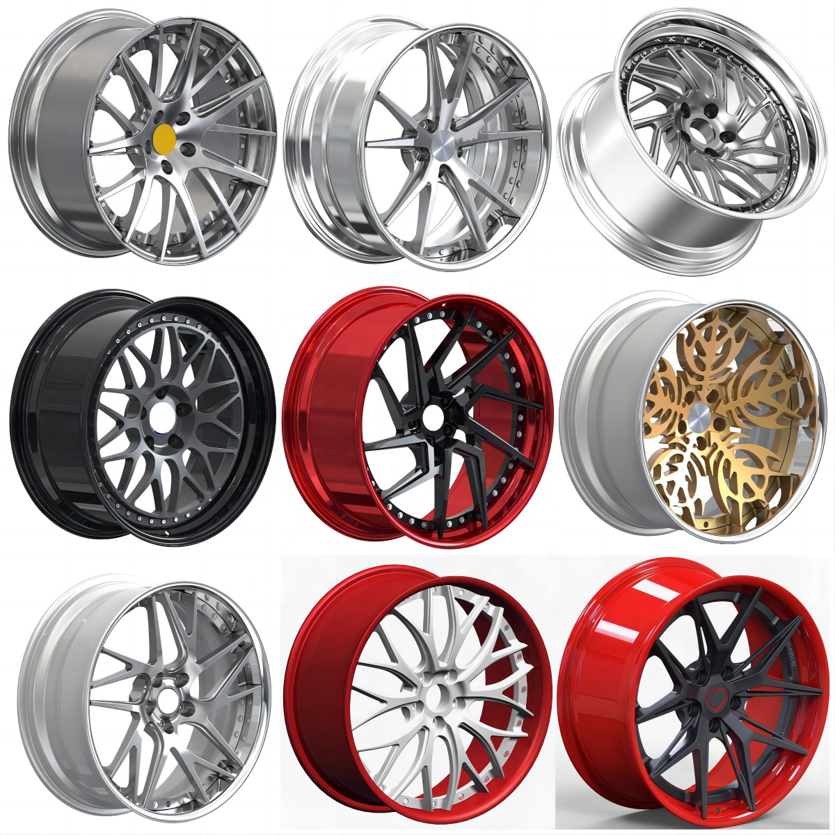 Custom 2 piece red forged passenger car alloy wheel 16/20/21 inch 5x100 5x114.3 5x120 deep concave rims for Land Rover Lexus