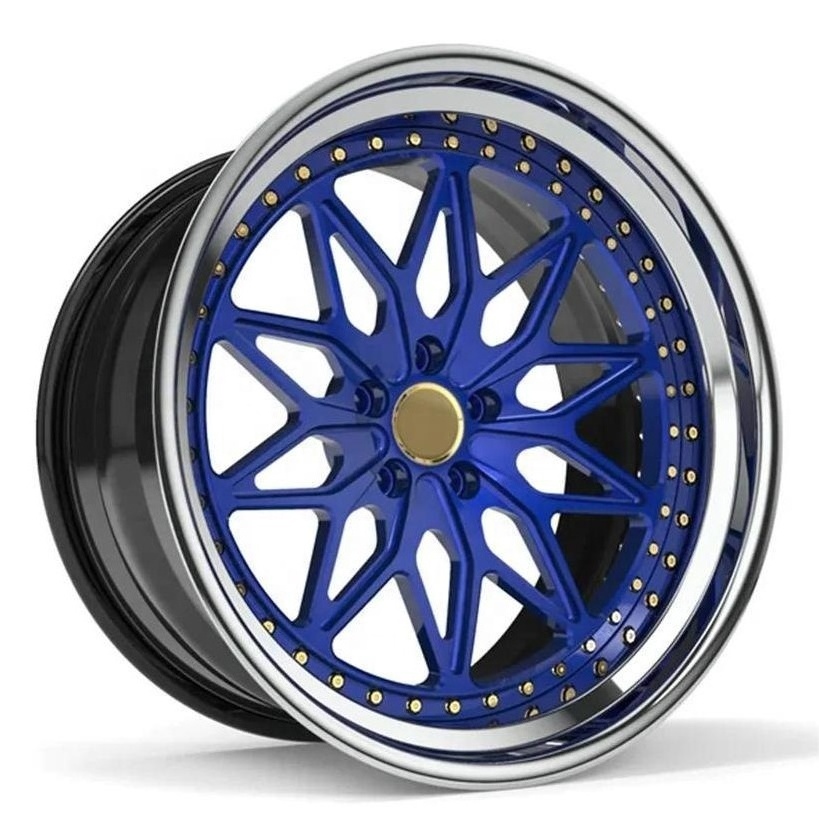 Factory Direct Sale Custom Blue 10 Spokes 3 Piece Forged Rims 18-24 inch 5x112 5x120 Passenger Car Wheel for Porsche Bugatti