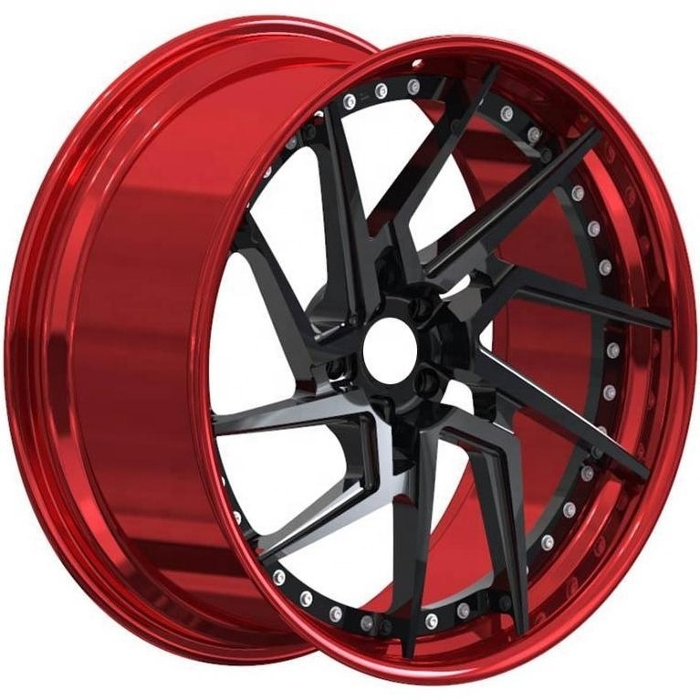 Custom 2 piece red forged passenger car alloy wheel 16/20/21 inch 5x100 5x114.3 5x120 deep concave rims for Land Rover Lexus