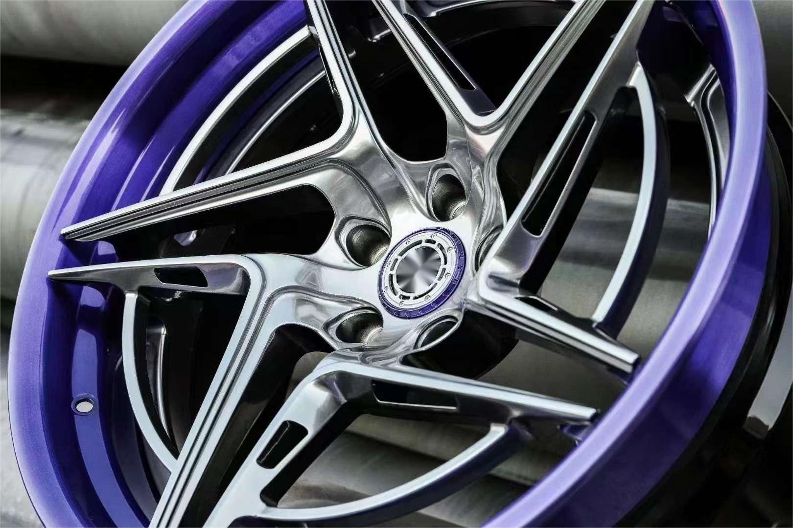 Hot Sale Custom Purple 5 Spoke 16-24 Inch 2 Piece Forged Passenger Car Wheel 5x108/112/114.3/120 Alloy Rim for Modification