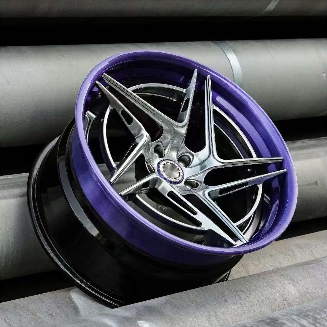 Hot Sale Custom Purple 5 Spoke 16-24 Inch 2 Piece Forged Passenger Car Wheel 5x108/112/114.3/120 Alloy Rim for Modification