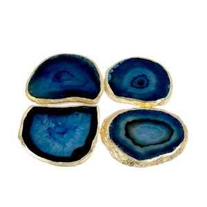 Agate Stone Tea Coasters For Drinkware Unique Tableware Slices Coasters with Golden Edge Kitchenware