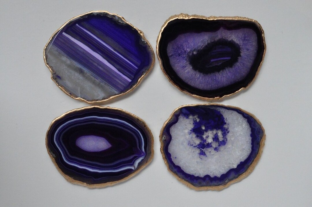 Agate Stone Tea Coasters For Drinkware Unique Tableware Slices Coasters with Golden Edge Kitchenware