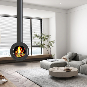 Roof mounted floating wood burning stove heating suspended fireplace