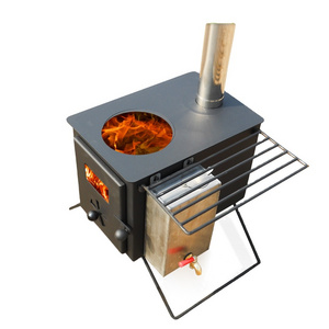 Portable mini wood stove boiler and outdoor camping cooking tent stove