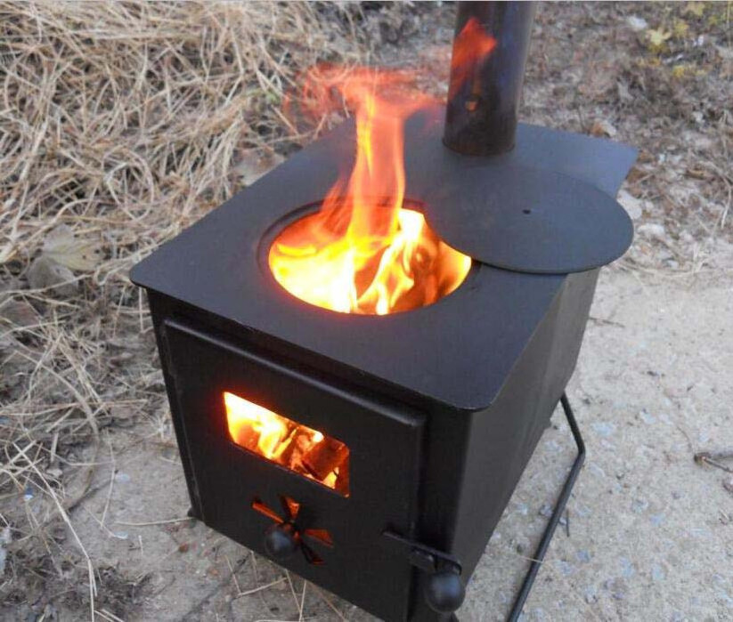 Portable mini wood stove boiler and outdoor camping cooking tent stove