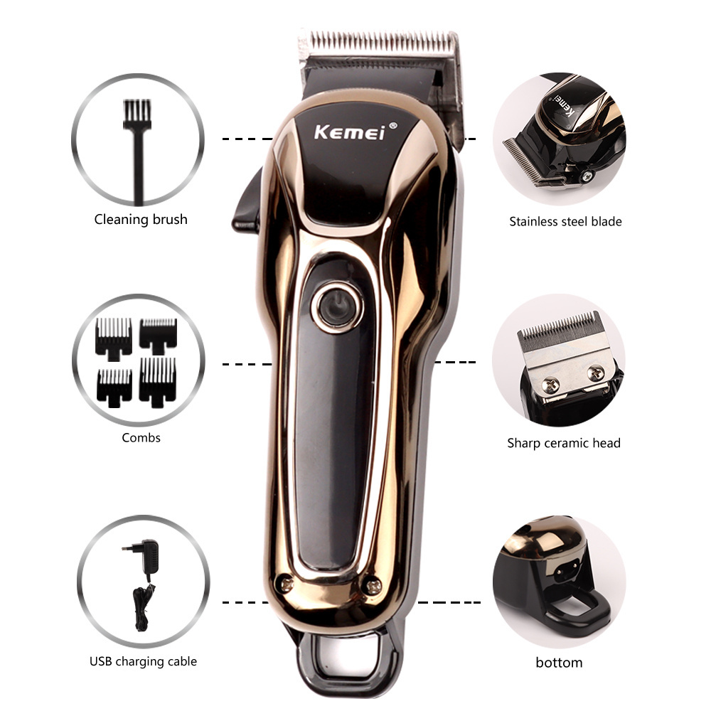 Kemei KM-1990 All-metal Professional Rechargeable Electric Hair Clipper Beard Shaver Trimmer Metal for Salon Barber Men Usb 1PCS