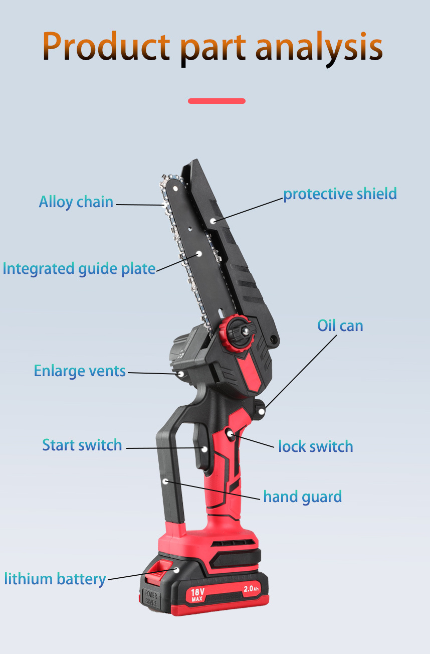 HEK-C108 Rechargeable handheld chain saw mini chainsaw battery powered electric saw cordless power tools garden tool sets