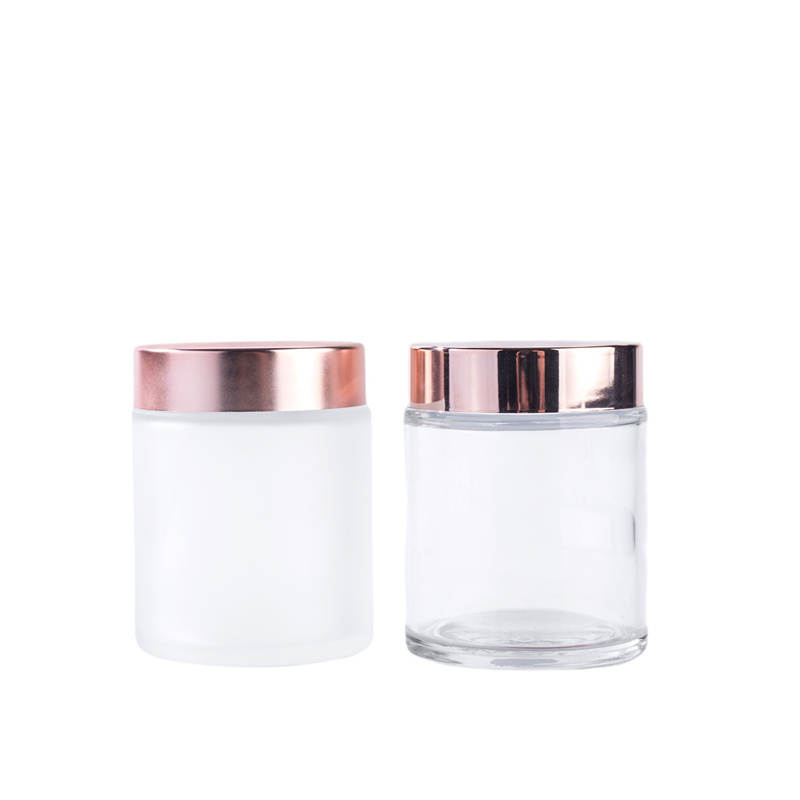 frosted luxury color silver metal gold pink white glass cosmetic jar 8oz 3oz 180 ml 30g glass cosmetic jars aluminium/gold lids