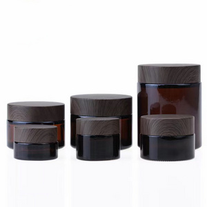 5g 10g 15g 20g 30g 50g 100g Amber Glass Cream Jars with Black Bamboo Tops Brown Glass Bottles with Plastic Bamboo lid