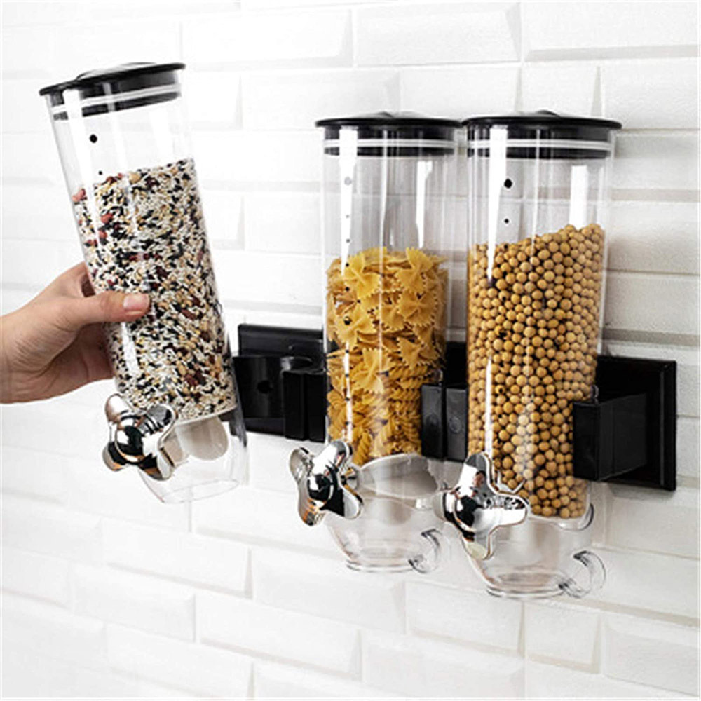 Popular 3 Pack Wall Mount Cereal Dispenser Double Dry food Dispenser for Kitchen