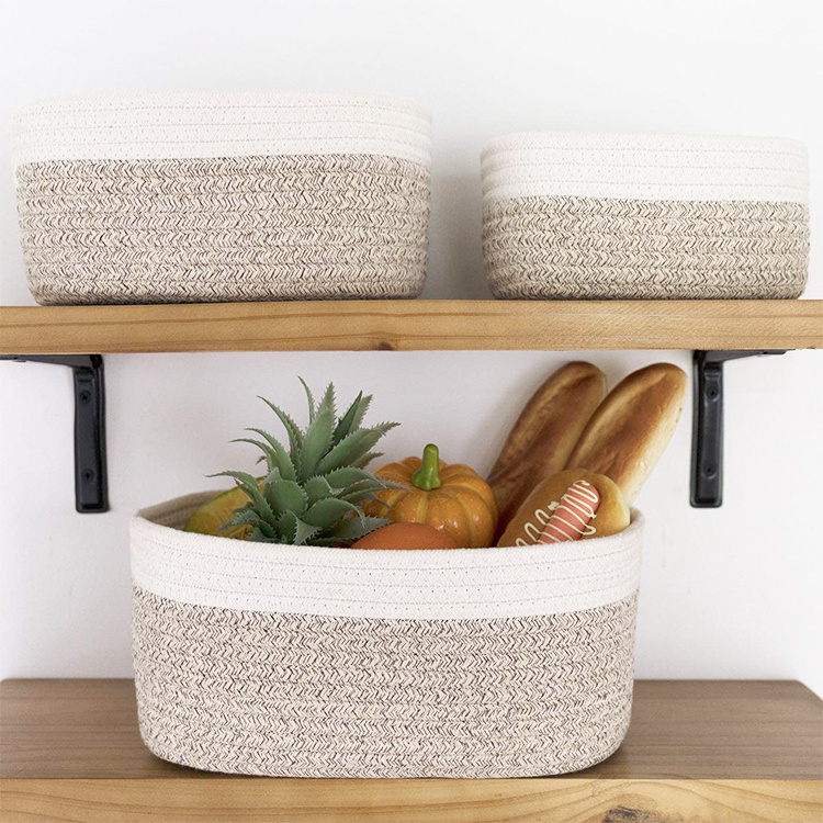 A set of three cotton rope storage baskets hot selling cosmetics storage box with handle