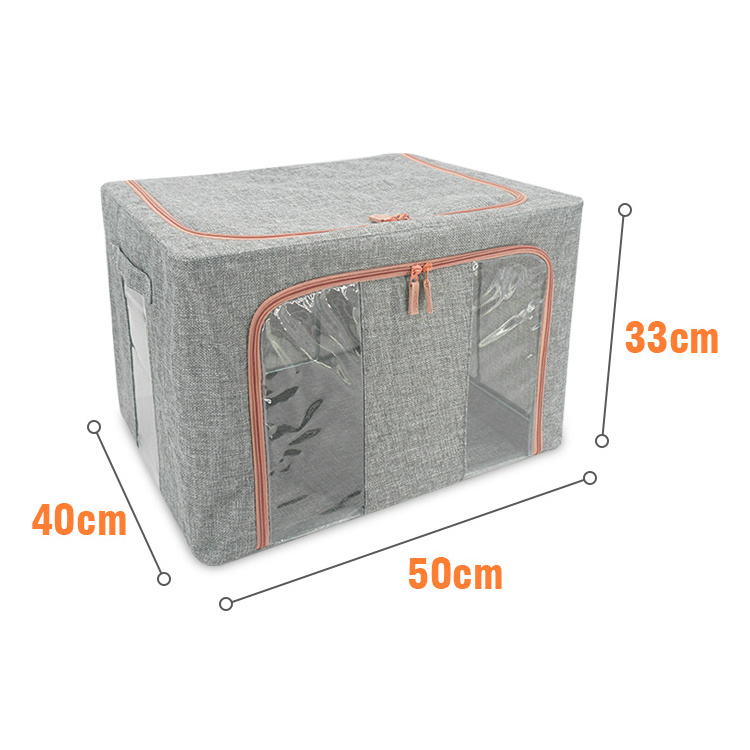 Large Capacity Clothing Storage Bag Foldable Container Stackable Organizer Cotton Cloth Storage Bin with Large Window