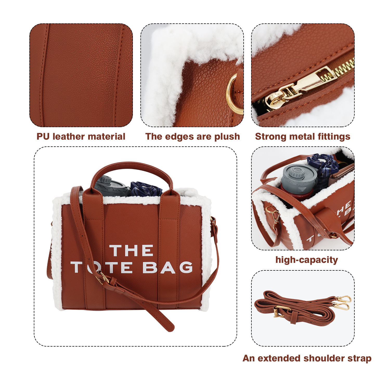 PU leather Teddy handbag winter woven Teddy Tote Shoulder tote bag