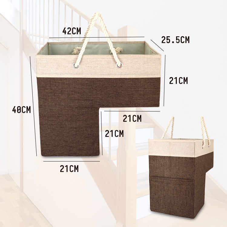 Fashion staircase bag folding canvas stair basket Stair step basket storage rack with long handles