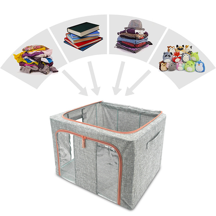 Large Capacity Clothing Storage Bag Foldable Container Stackable Organizer Cotton Cloth Storage Bin with Large Window