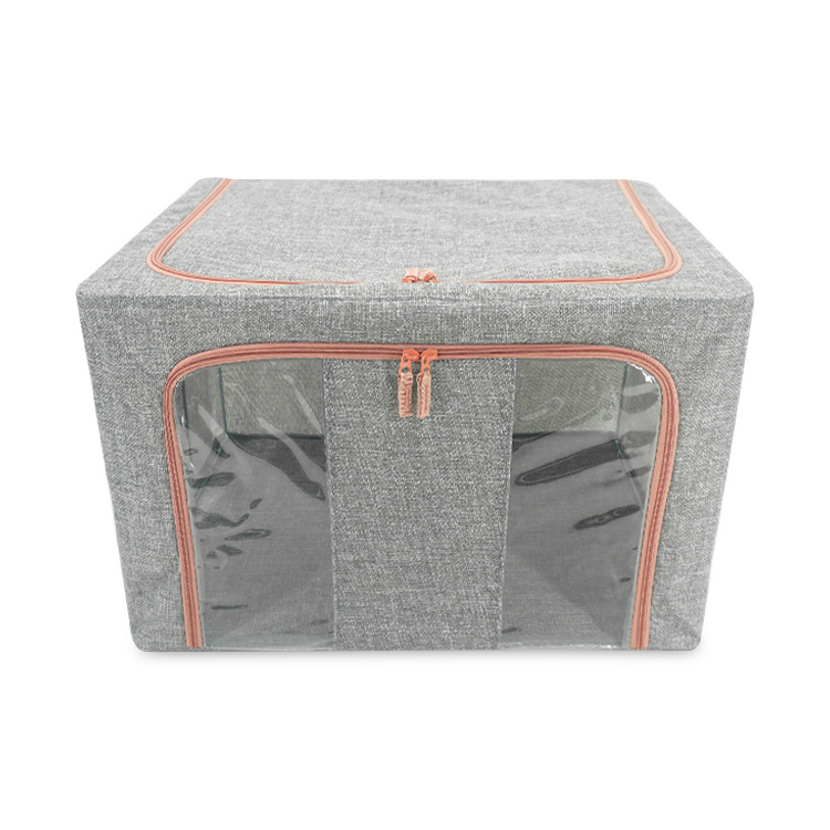 Large Capacity Clothing Storage Bag Foldable Container Stackable Organizer Cotton Cloth Storage Bin with Large Window