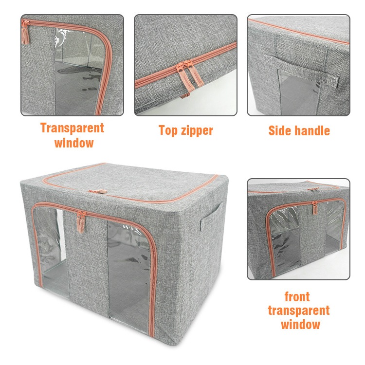 Large Capacity Clothing Storage Bag Foldable Container Stackable Organizer Cotton Cloth Storage Bin with Large Window