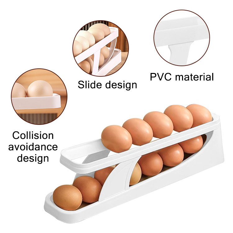 Rolling Egg Dispenser For Refrigerator Egg Holder Space Saving Automatic Egg Storage Container For Kitchen