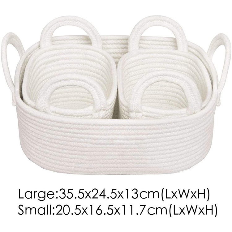 A set of three cotton rope storage baskets White oval factory wholesale storage basket with handle