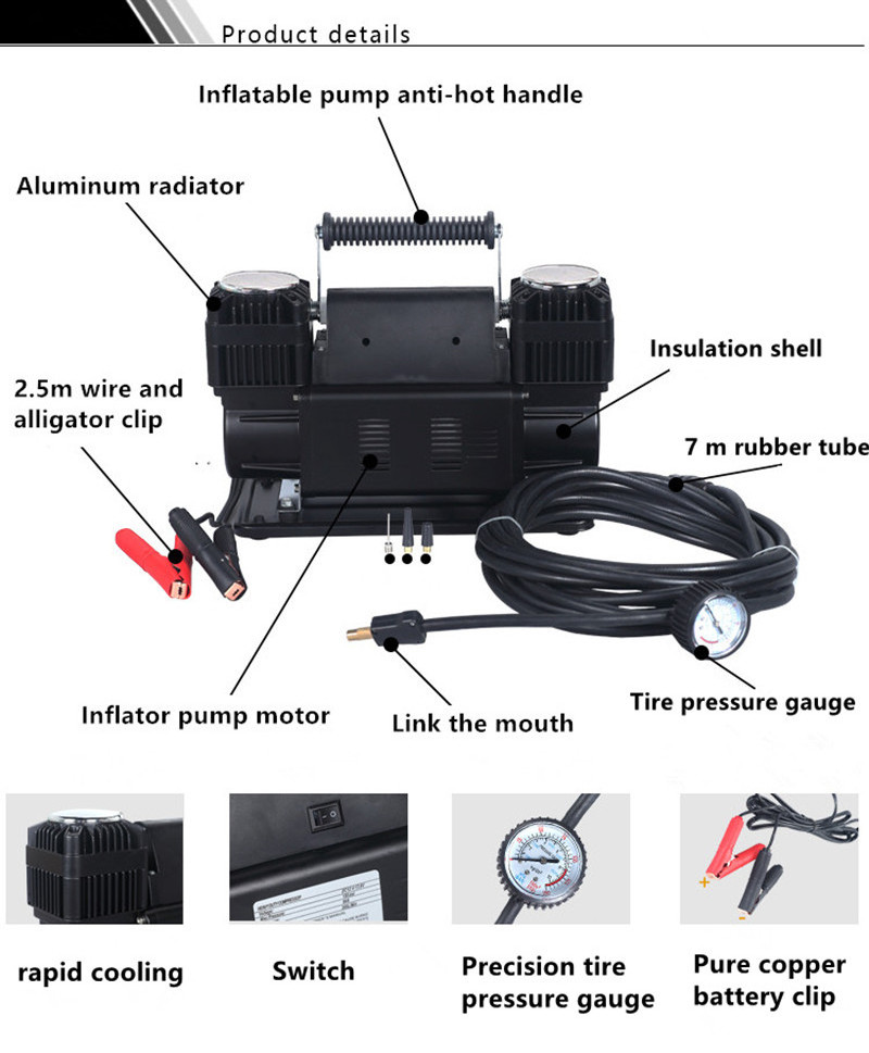 3663 Tire Inflator 300L/Min 150 PSI Portable Air Pump Pressure Pump Tire for Car Tires Trucks & Inflatables