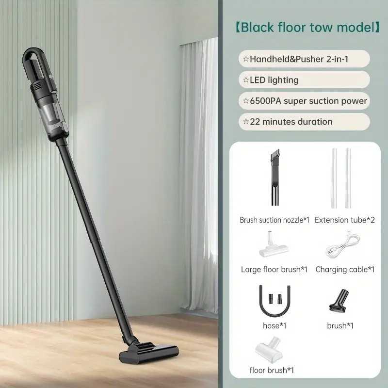 HF124 floor tow new portable mini handheld&pusher 2 in 1 cordless family car dual use vacuum cleaner with reusable filter