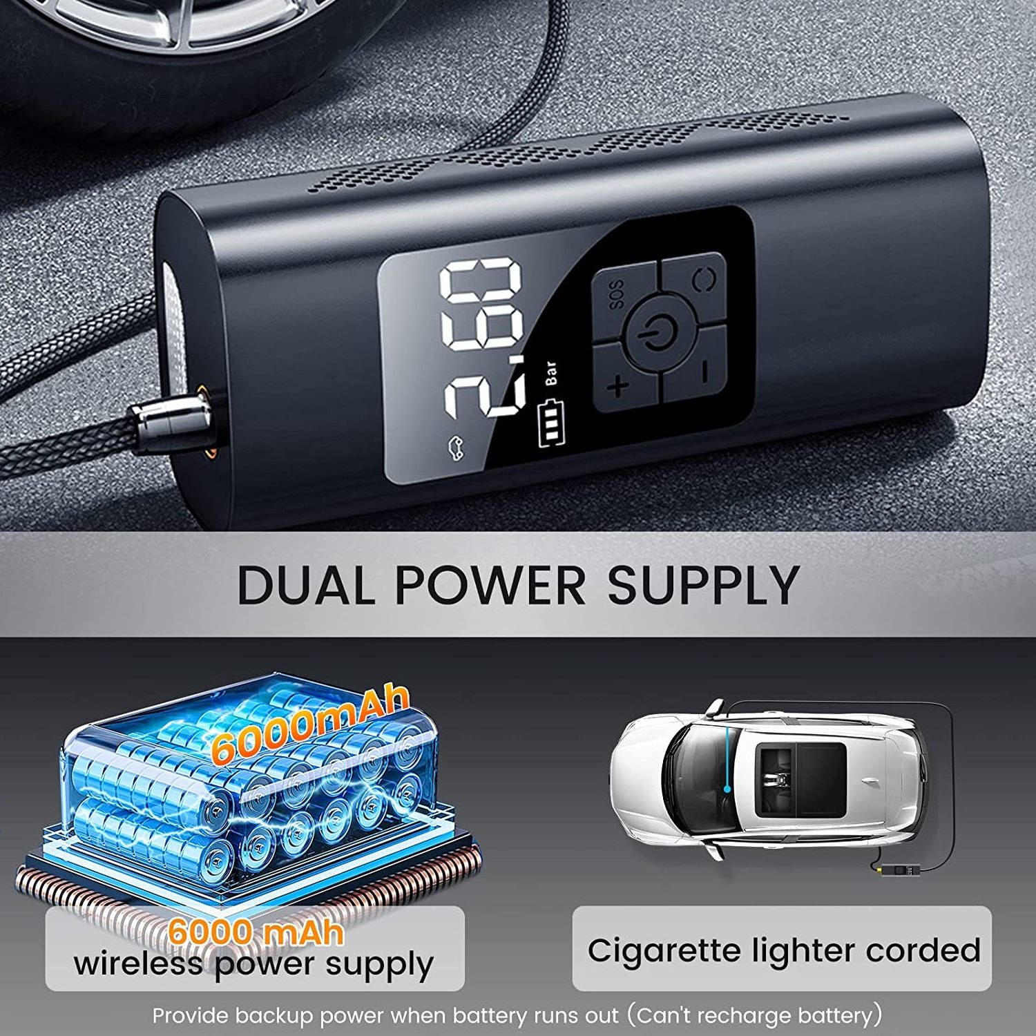 HF2066 Wholesale Portable Multible-purpose Car Inflator Rechargeable Battery Digital Compressor Car Air Compressor