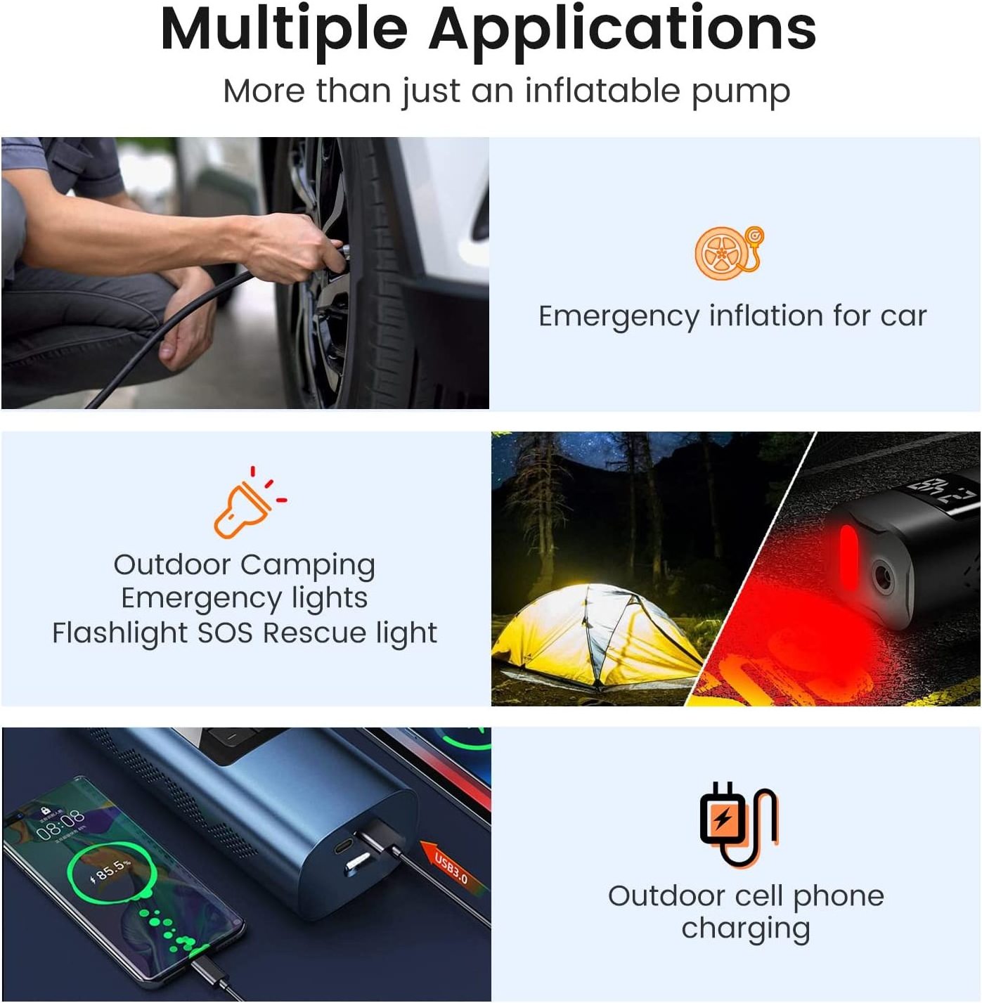 HF2066 Wholesale Portable Multible-purpose Car Inflator Rechargeable Battery Digital Compressor Car Air Compressor