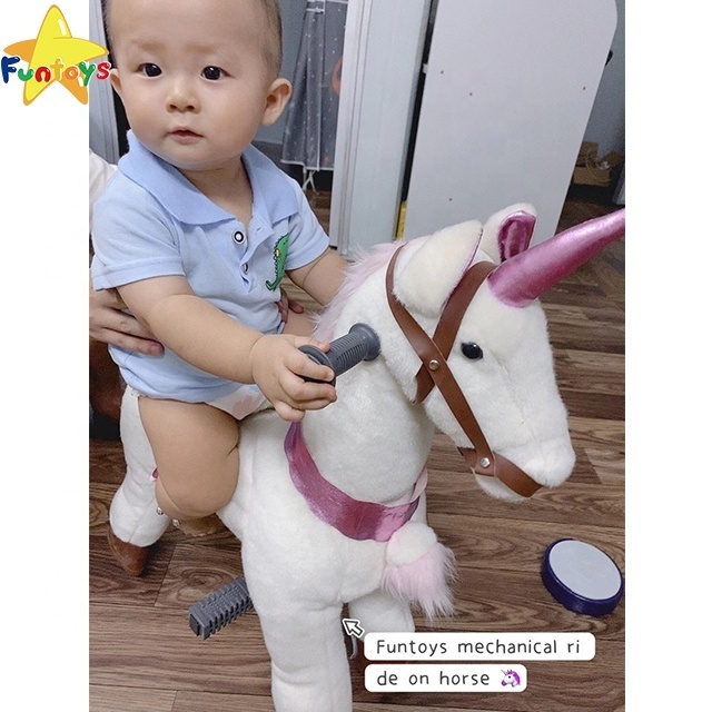 Funtoys  ride on animal toy human power horse wooden running horse toy pony unicorn