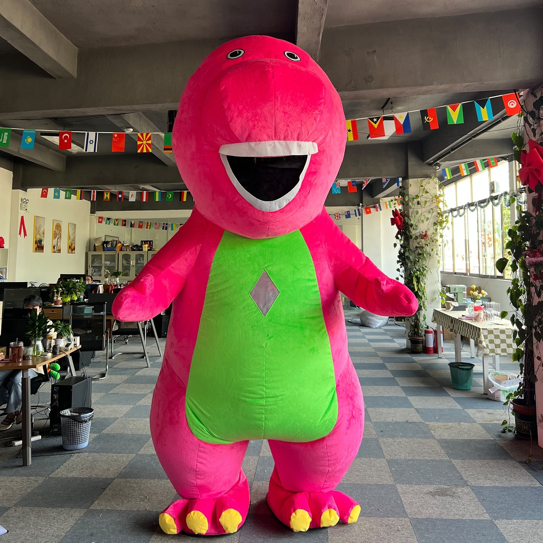 Funtoys MOQ 1 PIECE inflatable Barney fur mascot costume plush costume Advertising Barney cosplay mascot cartoon costume