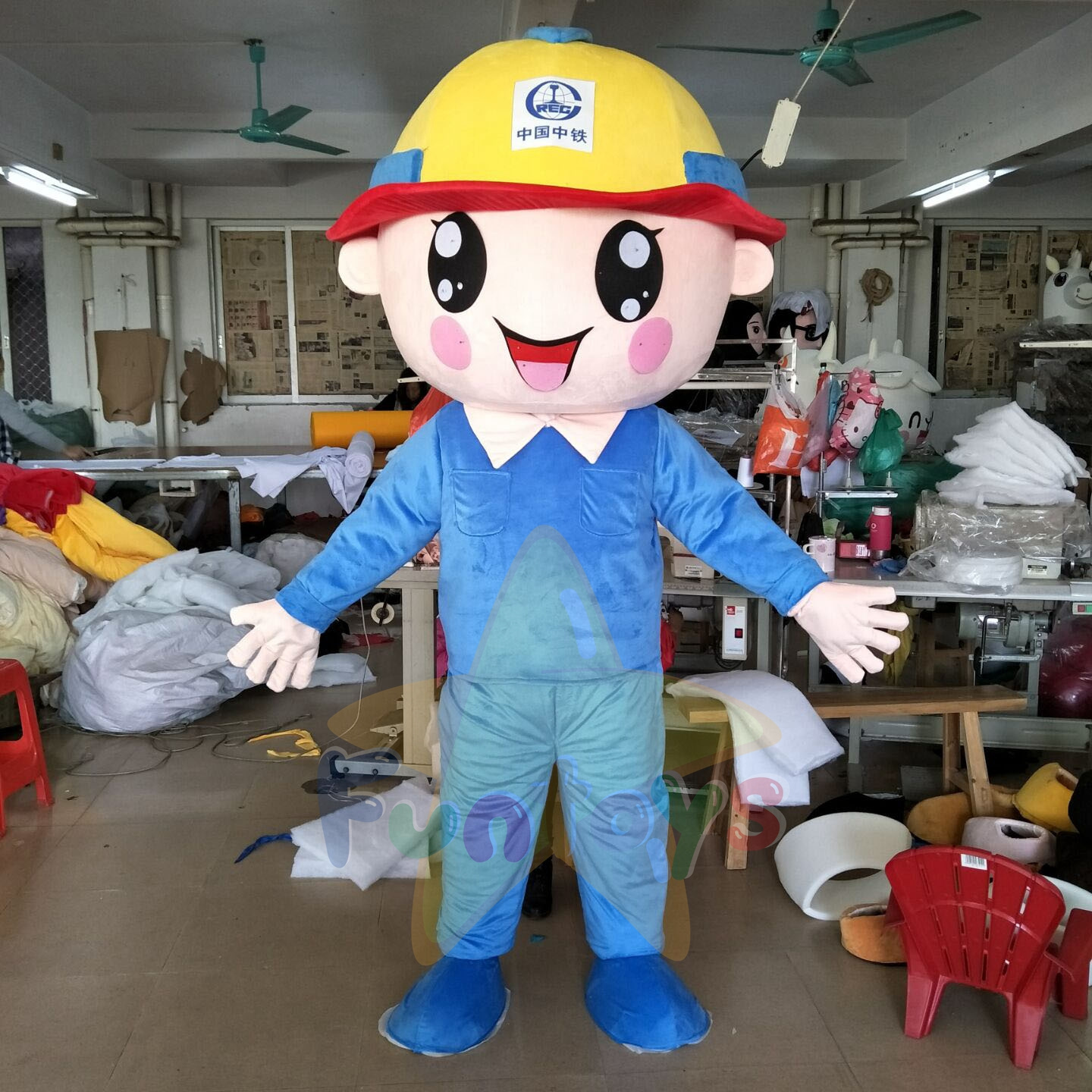 Funtoys Construction Worker Safety Officer Engineering Officer Mascot Costume for Cartoon Character Role-playing