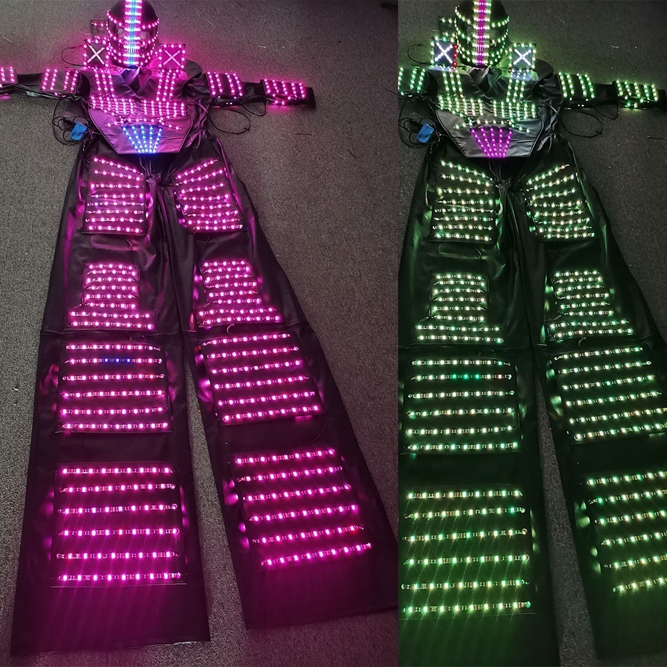 FUNTOYS 2023 New Product Luminous Led Robot Costume For Dancing Stilts Walker Costume LED Lights Luminous Jacket Performance