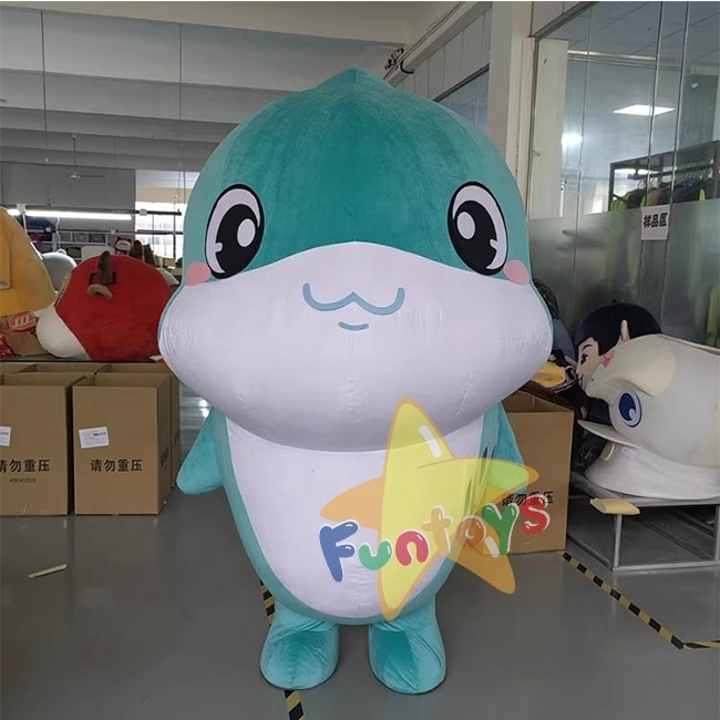 Funtoys Advertising custom inflatable walking cute dolphin costume inflatable plush dolphin Mascot costume for large event party