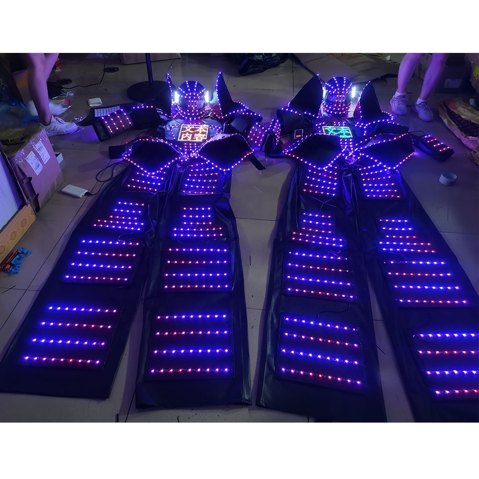 FUNTOYS MOQ 1 PCS DIY Digital Screen Scrolling Message LED Robot Costume Clothes Stilt Walking Luminous Suit Walker Ballroom