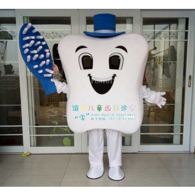 Funtoys white teeth and toothbrush mascot costume for care for tooth activity