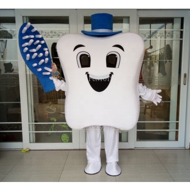 Funtoys white teeth and toothbrush mascot costume for care for tooth activity