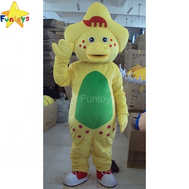 Funtoys Barney Mascot Costume Yellow Green Pink Dinosaur Dragon Halloween Fancy Cosplay Dress For Adult