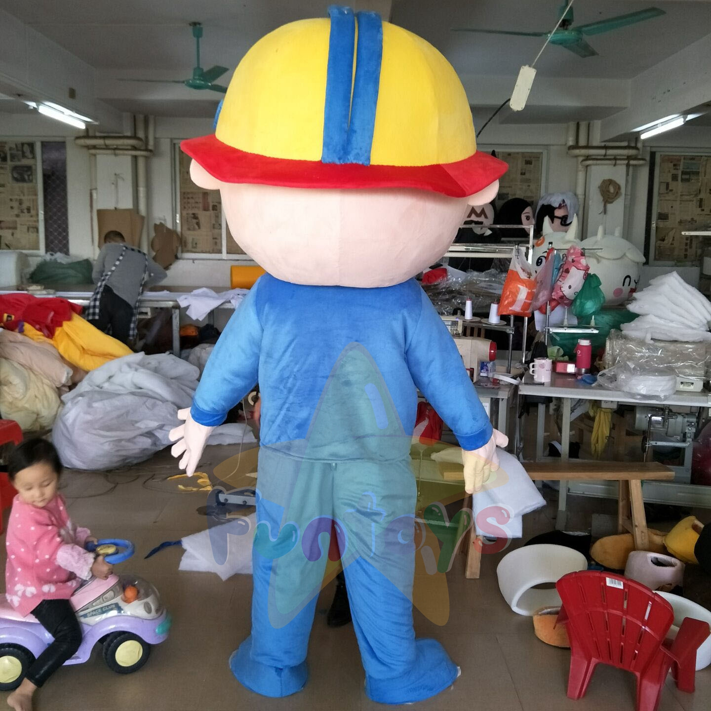 Funtoys Construction Worker Safety Officer Engineering Officer Mascot Costume for Cartoon Character Role-playing