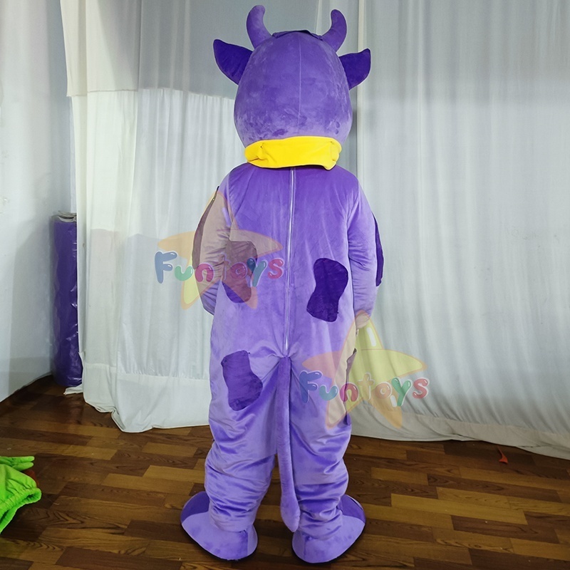 Funtoys Customize Purple Milk Cow Dairy Cattle Mascot Costume Plush Fur Cartoon Cosplay Carnival Farm Pasture For Adult